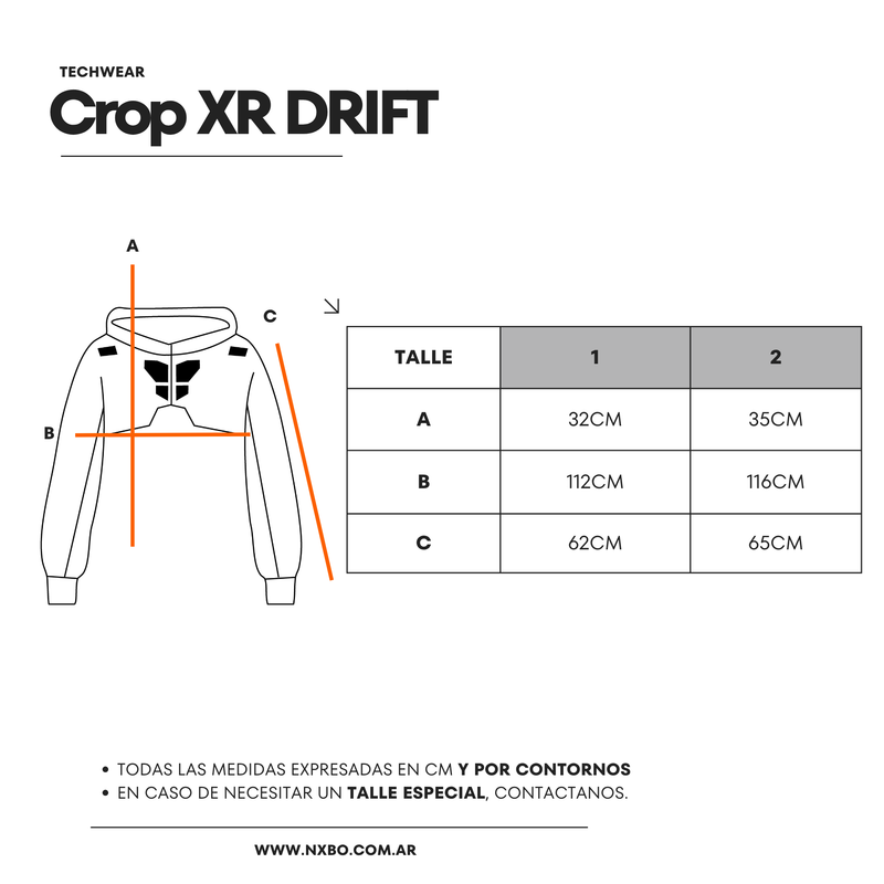Guía de talles Campera Crop [XR DRIFT]