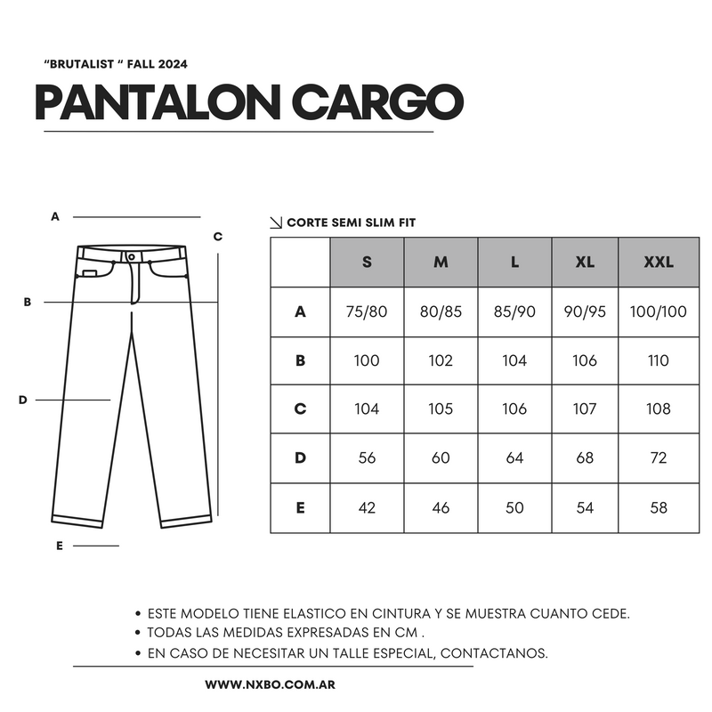 Guía de talles Pantalón Cargo [Elemental]