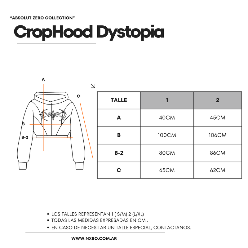 Guía de talles Crop Hood [Dystopia]