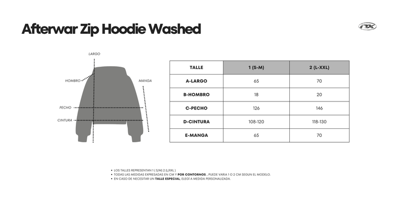 Guía de talles Afterwar Zip Hoodie Washed