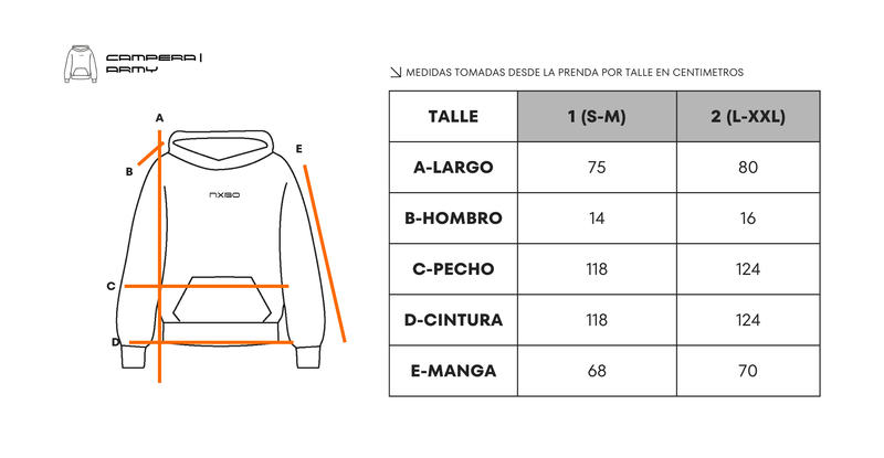 Guía de talles Rompeviento [ Army ]