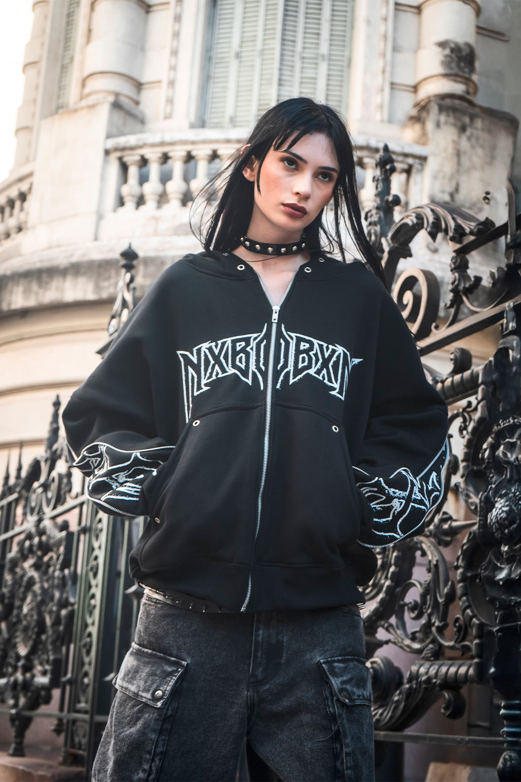 Tribal Zip Hoodie Noir