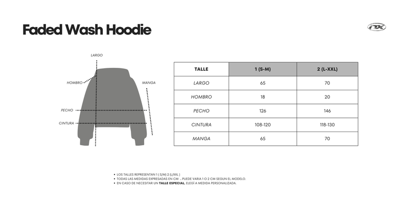 Guía de talles Faded Wash Hoodie