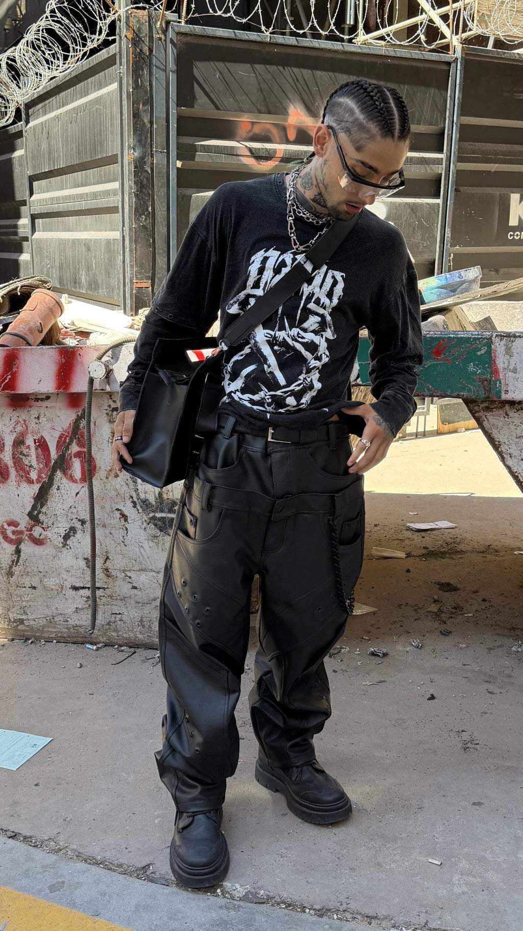 Double waist Leather Pant
