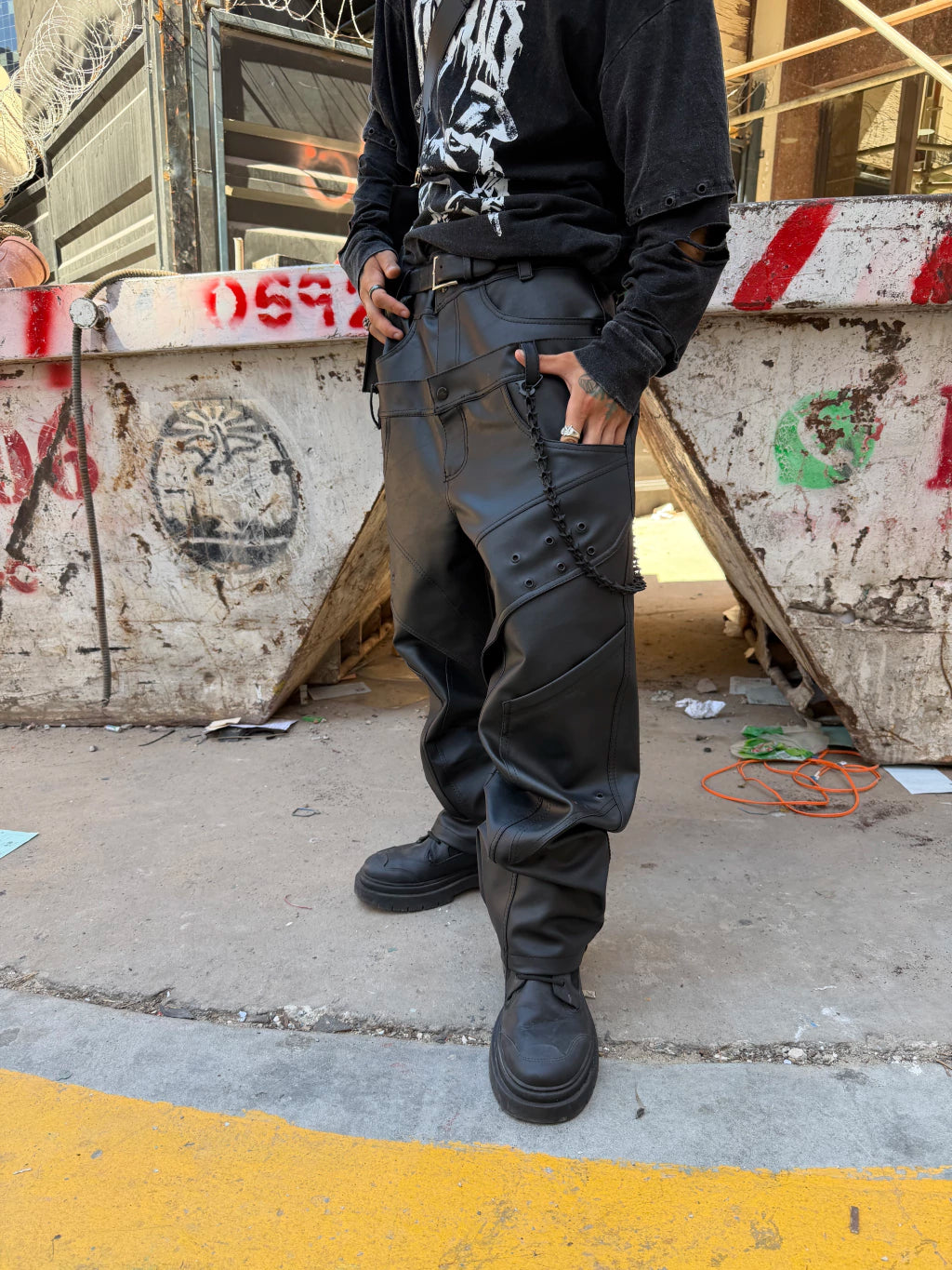 Double waist Leather Pant