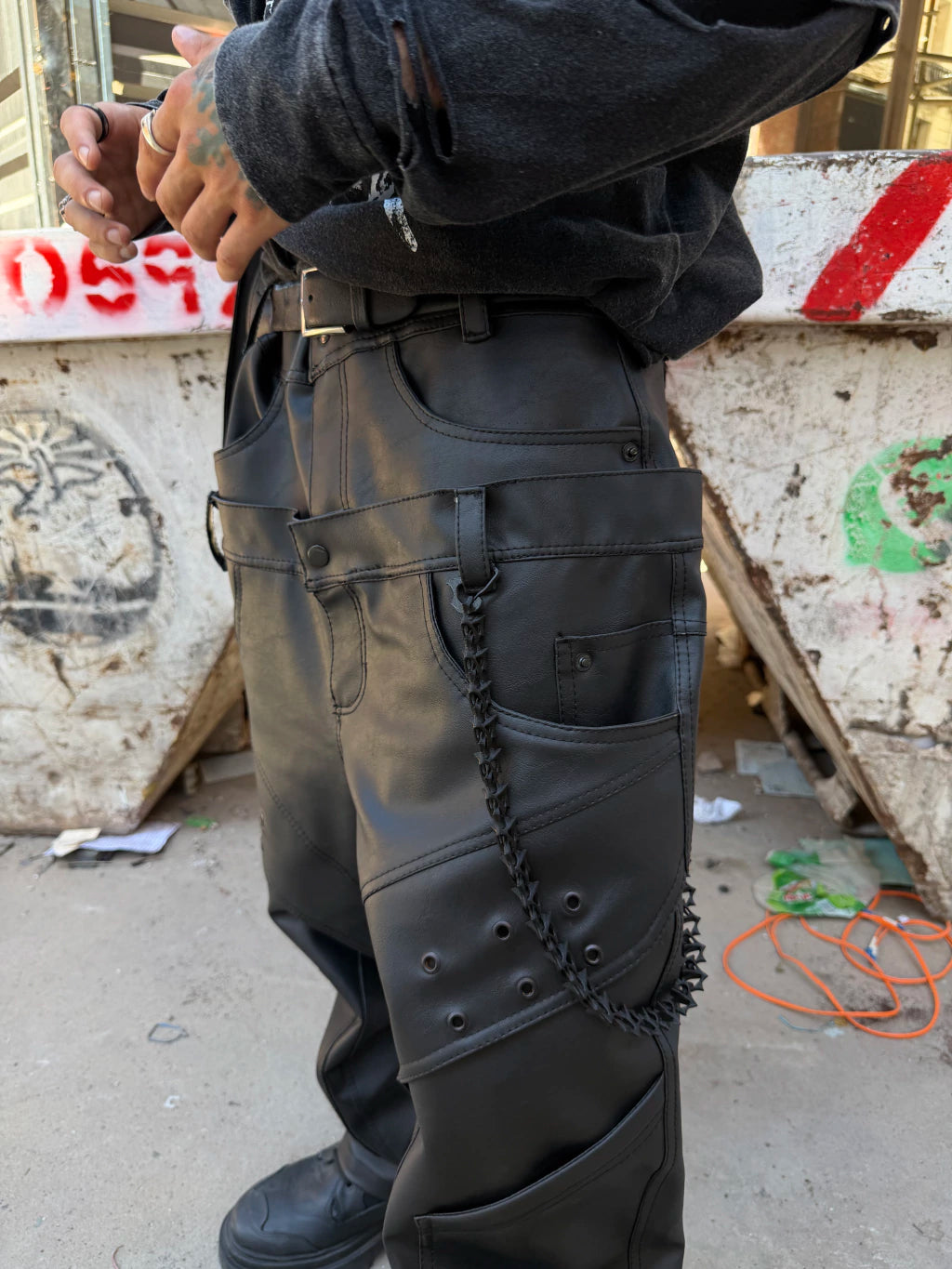 Double waist Leather Pant